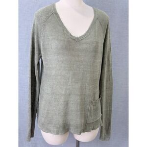 Eileen Fisher 100% Linen Italian Yarn V-Neck Sweater Sage Olive Pocket S/P